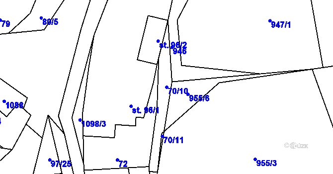 Parcela st. 70/10 v KÚ Kladno u Hlinska, Katastrální mapa