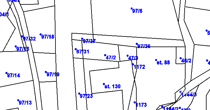 Parcela st. 47/2 v KÚ Kladno u Hlinska, Katastrální mapa