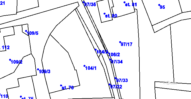 Parcela st. 104/2 v KÚ Kladno u Hlinska, Katastrální mapa