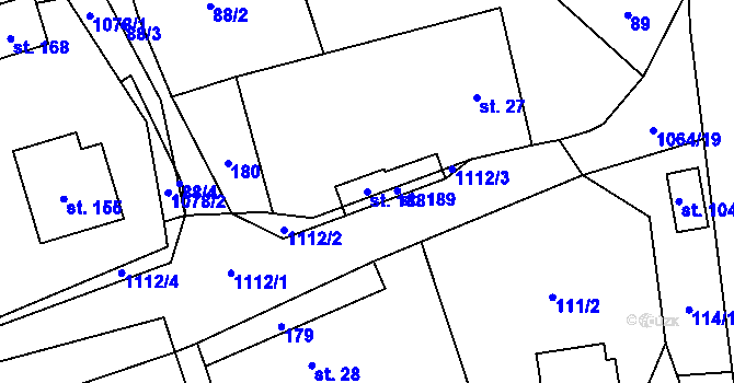 Parcela st. 188 v KÚ Kladno u Hlinska, Katastrální mapa