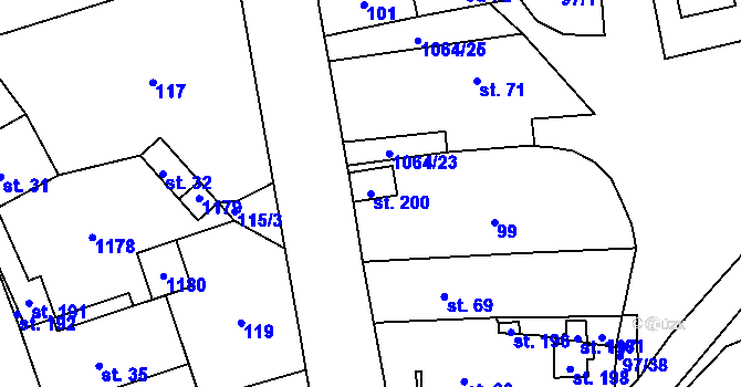 Parcela st. 200 v KÚ Kladno u Hlinska, Katastrální mapa