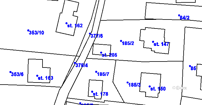 Parcela st. 205 v KÚ Kladno u Hlinska, Katastrální mapa