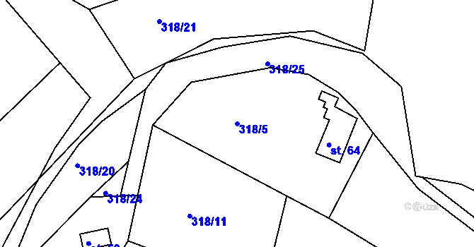Parcela st. 318/5 v KÚ Kladoruby, Katastrální mapa