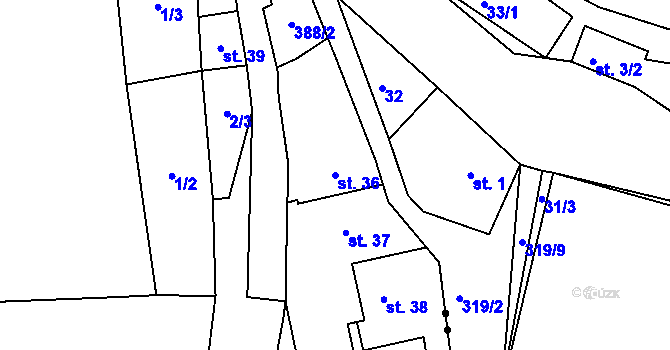 Parcela st. 36 v KÚ Trávník u Kladorub, Katastrální mapa