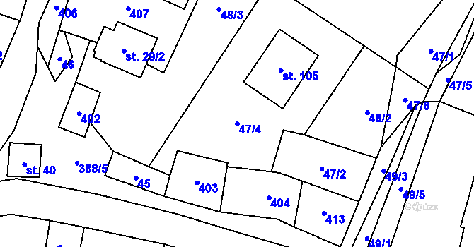 Parcela st. 47/4 v KÚ Trávník u Kladorub, Katastrální mapa
