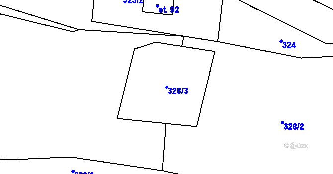 Parcela st. 328/3 v KÚ Trávník u Kladorub, Katastrální mapa