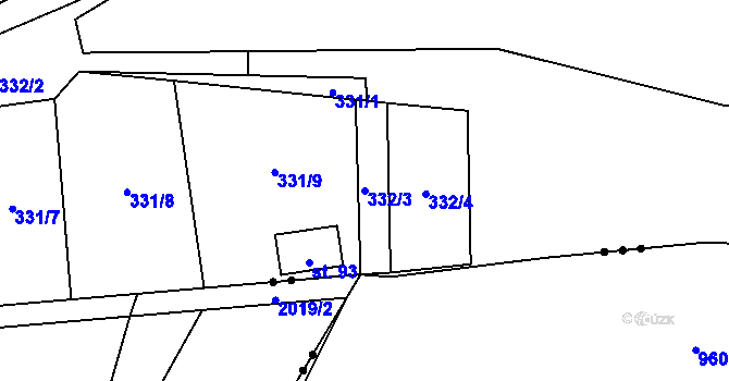 Parcela st. 332/3 v KÚ Trávník u Kladorub, Katastrální mapa