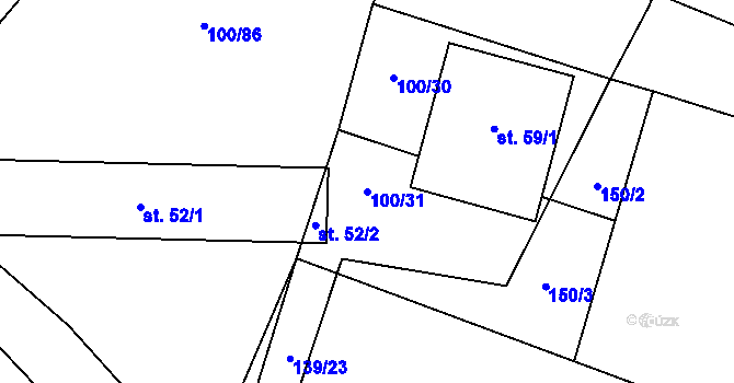 Parcela st. 100/31 v KÚ Trávník u Kladorub, Katastrální mapa