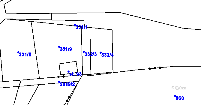 Parcela st. 332/4 v KÚ Trávník u Kladorub, Katastrální mapa
