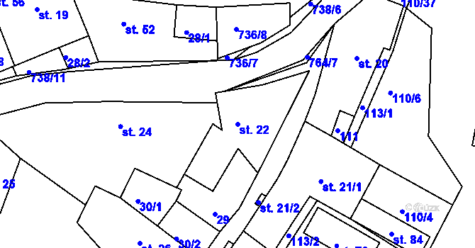 Parcela st. 22 v KÚ Kladrubce, Katastrální mapa