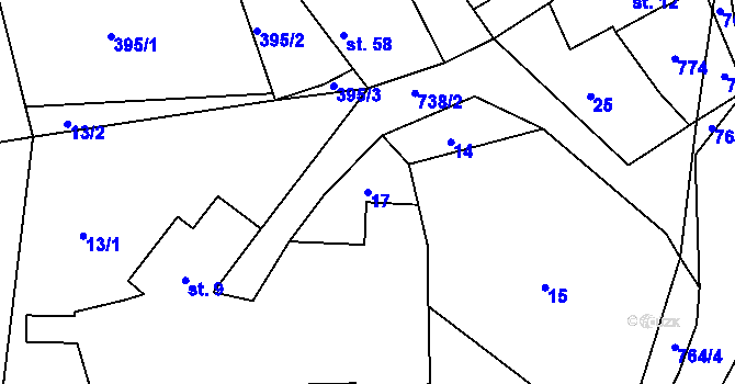 Parcela st. 17 v KÚ Kladrubce, Katastrální mapa