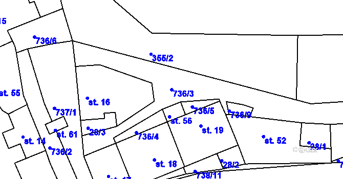 Parcela st. 736/3 v KÚ Kladrubce, Katastrální mapa