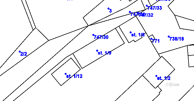 Parcela st. 1/9 v KÚ Kladrubce, Katastrální mapa