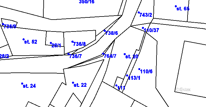 Parcela st. 764/7 v KÚ Kladrubce, Katastrální mapa