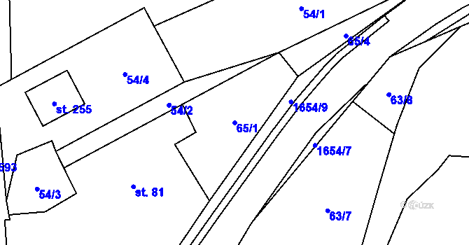 Parcela st. 65/1 v KÚ Kladruby u Vlašimi, Katastrální mapa