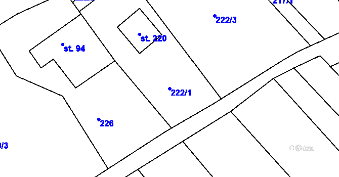 Parcela st. 222/1 v KÚ Kladruby u Vlašimi, Katastrální mapa