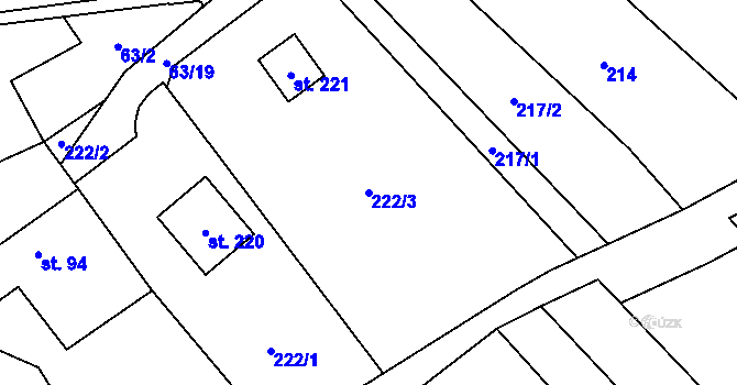Parcela st. 222/3 v KÚ Kladruby u Vlašimi, Katastrální mapa