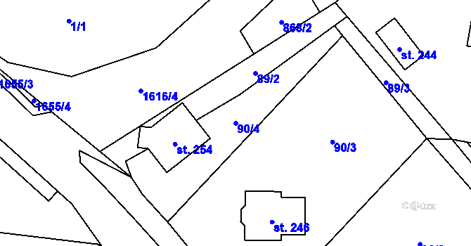 Parcela st. 90/4 v KÚ Kladruby u Vlašimi, Katastrální mapa