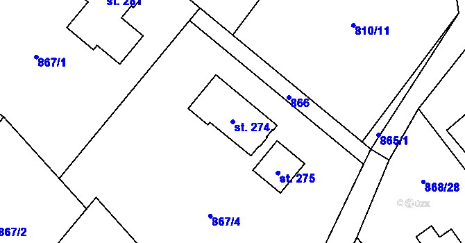 Parcela st. 274 v KÚ Kladruby u Vlašimi, Katastrální mapa