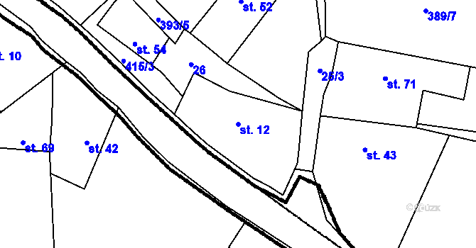 Parcela st. 12 v KÚ Kladruby u Strakonic, Katastrální mapa