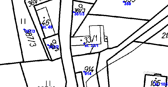 Parcela st. 33/1 v KÚ Kladruby u Strakonic, Katastrální mapa