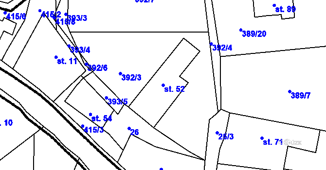 Parcela st. 52 v KÚ Kladruby u Strakonic, Katastrální mapa