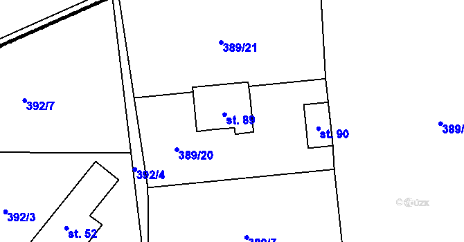 Parcela st. 89 v KÚ Kladruby u Strakonic, Katastrální mapa