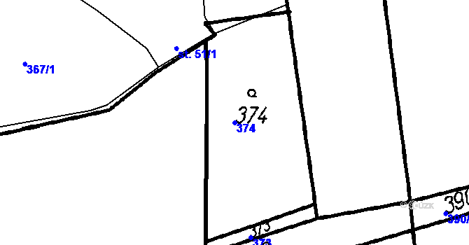 Parcela st. 374 v KÚ Kladruby u Strakonic, Katastrální mapa