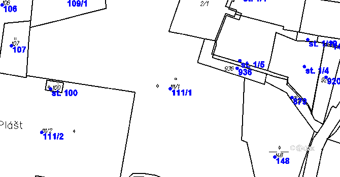 Parcela st. 111/1 v KÚ Kladruby u Strakonic, Katastrální mapa