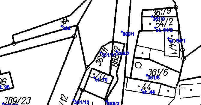 Parcela st. 361/11 v KÚ Kladruby u Strakonic, Katastrální mapa