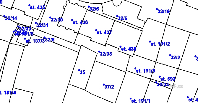 Parcela st. 32/35 v KÚ Kladruby u Stříbra, Katastrální mapa