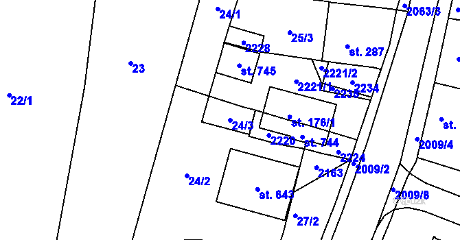 Parcela st. 24/3 v KÚ Kladruby u Stříbra, Katastrální mapa