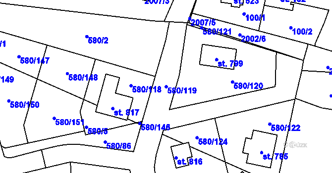 Parcela st. 580/119 v KÚ Kladruby u Stříbra, Katastrální mapa