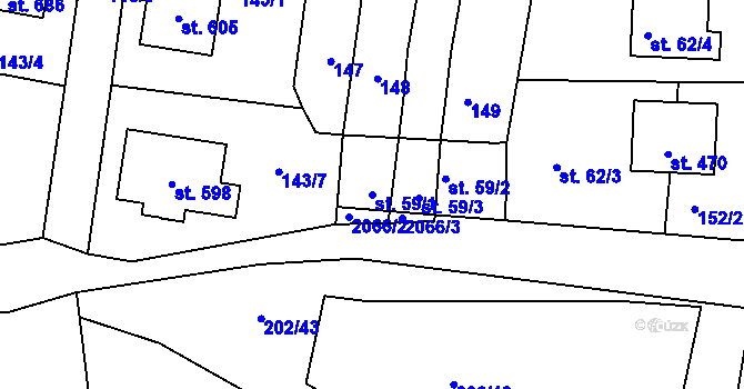 Parcela st. 59/1 v KÚ Kladruby u Stříbra, Katastrální mapa
