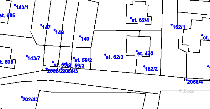 Parcela st. 62/3 v KÚ Kladruby u Stříbra, Katastrální mapa