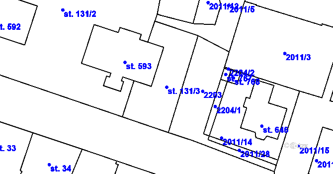 Parcela st. 131/3 v KÚ Kladruby u Stříbra, Katastrální mapa