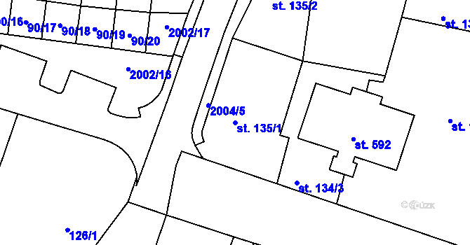 Parcela st. 135/1 v KÚ Kladruby u Stříbra, Katastrální mapa