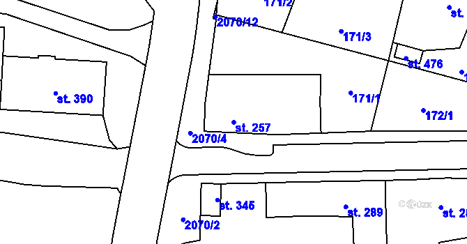 Parcela st. 257 v KÚ Kladruby u Stříbra, Katastrální mapa