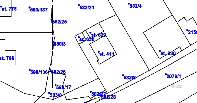 Parcela st. 411 v KÚ Kladruby u Stříbra, Katastrální mapa
