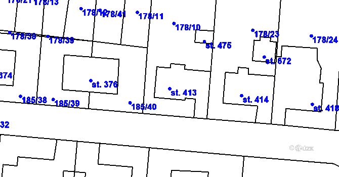 Parcela st. 413 v KÚ Kladruby u Stříbra, Katastrální mapa