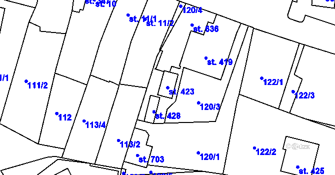 Parcela st. 423 v KÚ Kladruby u Stříbra, Katastrální mapa