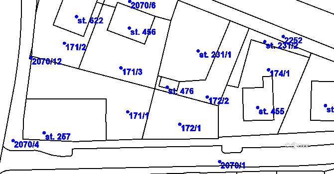 Parcela st. 476 v KÚ Kladruby u Stříbra, Katastrální mapa