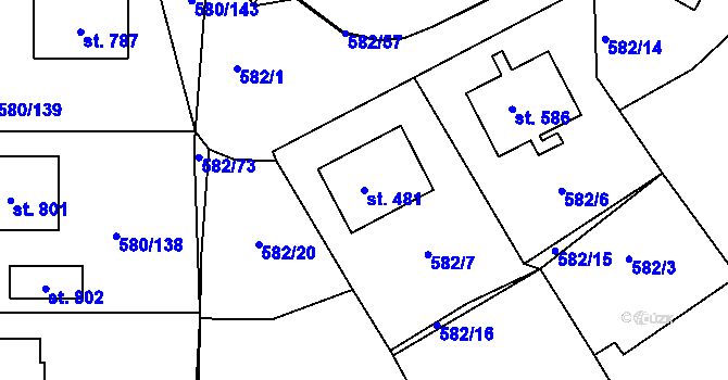 Parcela st. 481 v KÚ Kladruby u Stříbra, Katastrální mapa
