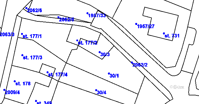 Parcela st. 30/3 v KÚ Kladruby u Stříbra, Katastrální mapa