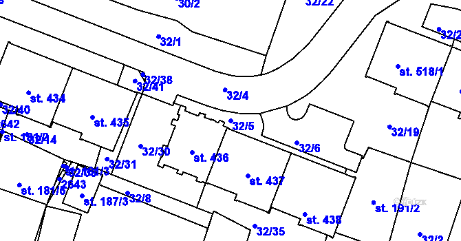 Parcela st. 32/5 v KÚ Kladruby u Stříbra, Katastrální mapa
