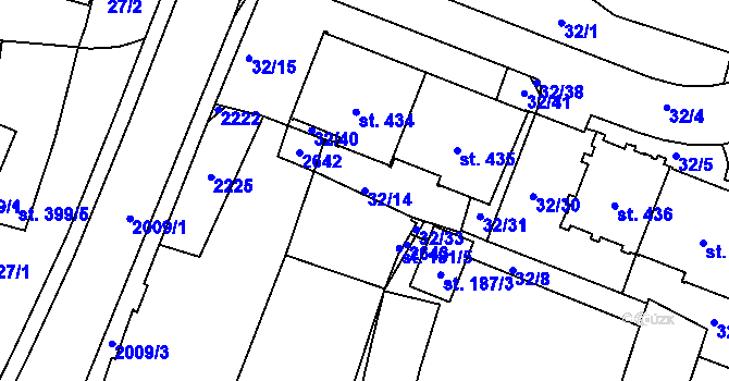 Parcela st. 32/14 v KÚ Kladruby u Stříbra, Katastrální mapa