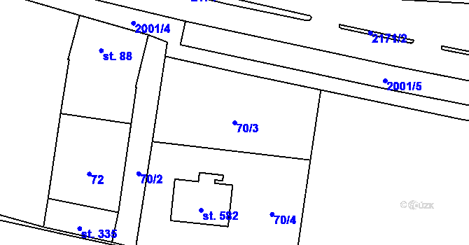 Parcela st. 70/3 v KÚ Kladruby u Stříbra, Katastrální mapa
