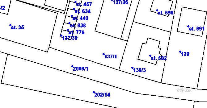 Parcela st. 137/1 v KÚ Kladruby u Stříbra, Katastrální mapa
