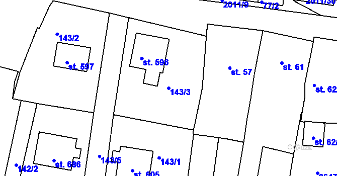 Parcela st. 143/3 v KÚ Kladruby u Stříbra, Katastrální mapa