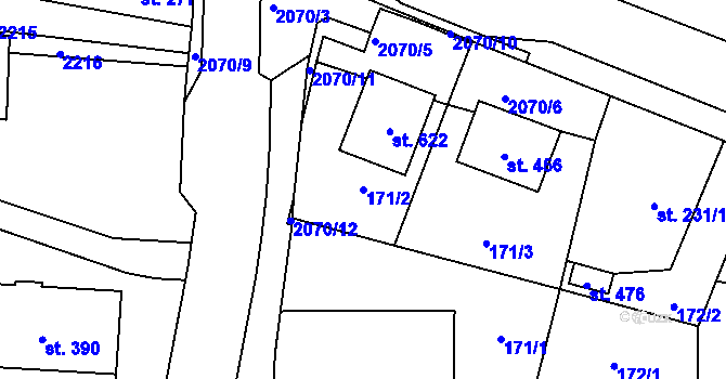 Parcela st. 171/2 v KÚ Kladruby u Stříbra, Katastrální mapa